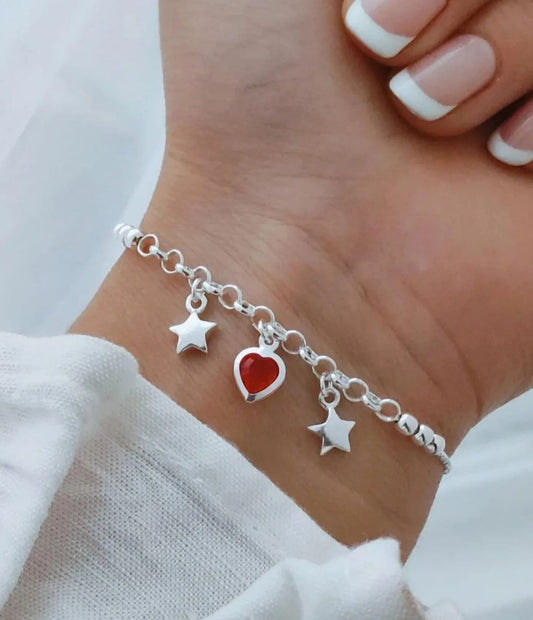 Pulsera Ajustable estrellas circón rojo